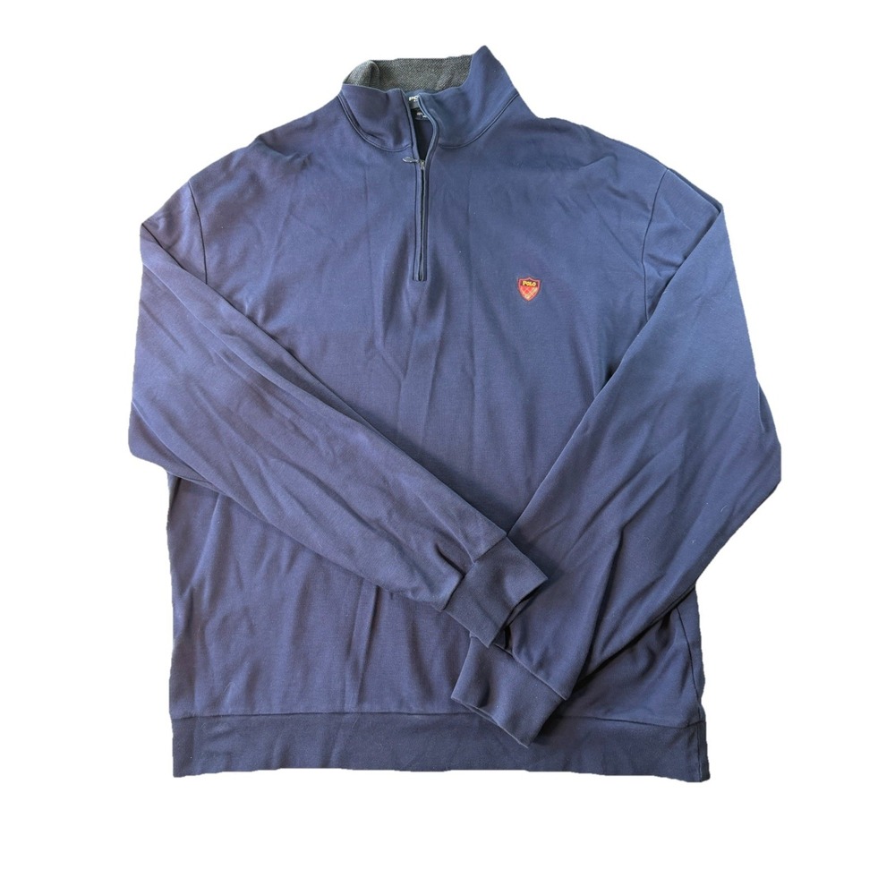 Polo Golf Ralph Lauren 1/4 Zip Pullover Men's L Navy Blue Pima Cotton Shield Log